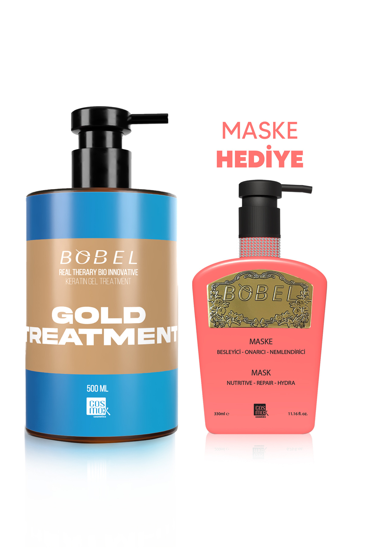 ست مراقبت مو زنانه ® درمان کراتین ژل بطری زرد GT GOLD 500 میل bobel