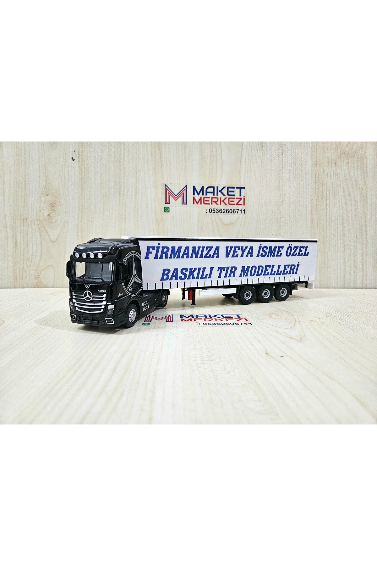 مدل خودرو کامیون مشکی MERCEDES ACTROS به طول 30 سانتی متر در مقیاس 1 50 نام شرکت را می توان نوشت اورجینال Maket