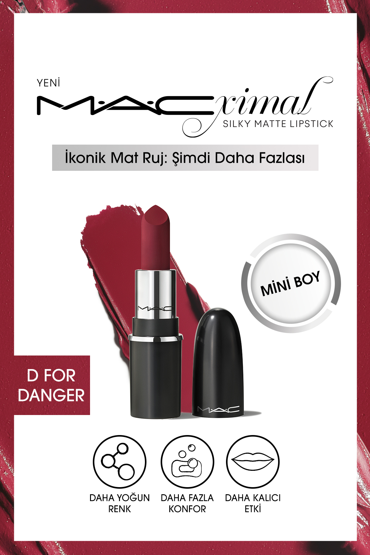 رژ لب MACXIMAL MINI MAC SILKY MATTE LIPSTICK D برای خطر Mac