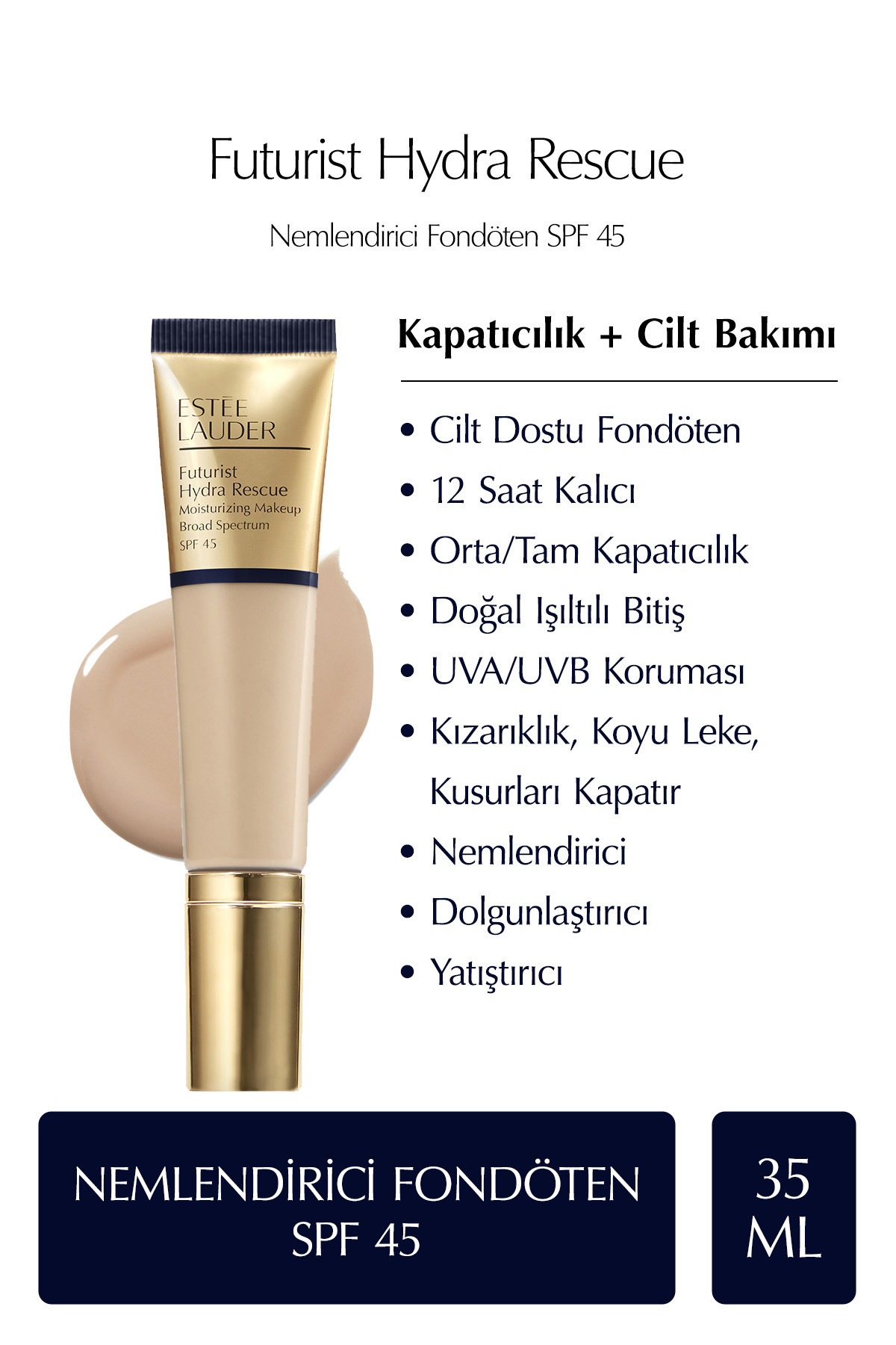 آرایش پایه مرطوب‌کننده FUTURIST HYDRA RESCUE SPF 45 رنگ: 2N2 BUFF KEYON1381 استی لادر Estee Lauder