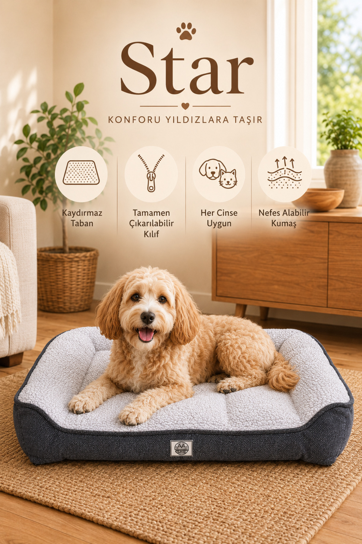 جای خواب بالشتی گربه و سگ جونگولیکا پت پروداکتس Jungolica Pet Products، سری Star، مدل JPP92، طوسی