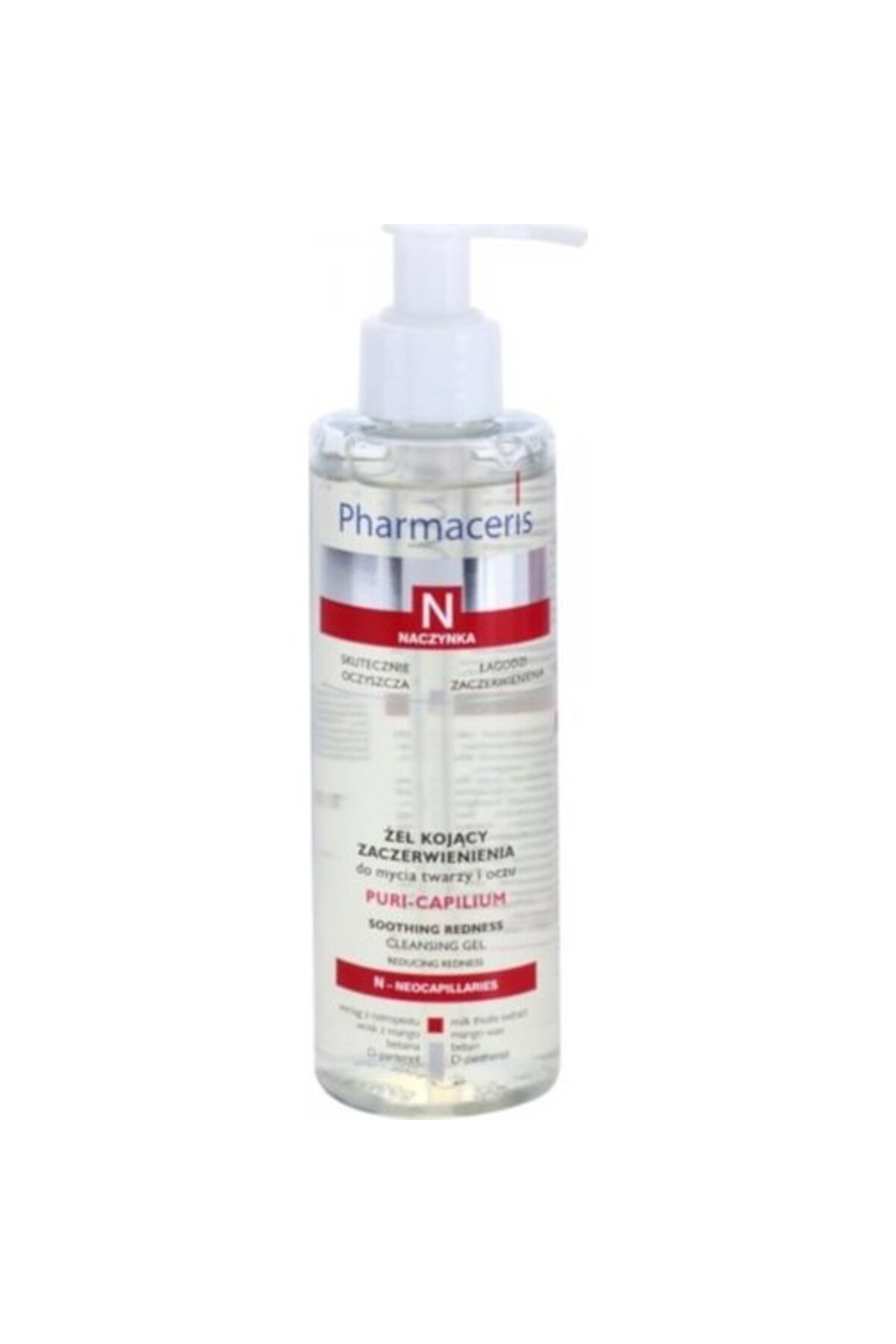 پاک کننده صورت ژل قرمزی تسکین دهنده N PURI CAPILIUM 190 میل اورجینال Pharmaceris
