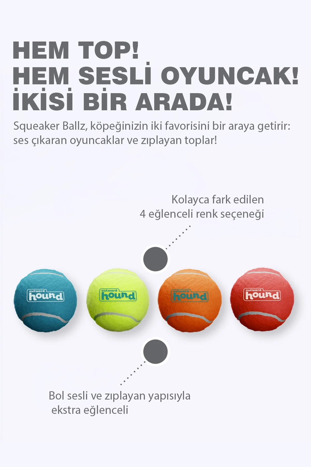 توپ تنیس صدادار سگ ۴ عددی اوت‌وارد هاوند Outward Hound Squeaker Ballz مدل 350-68000M چندرنگ
