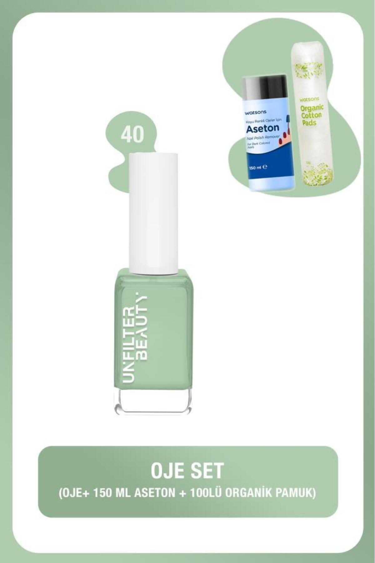 ست لاک ناخن آنفیلتر بیوتی Unfilter Beauty No:40 همراه با استون ۱۵۰ میلی‌لیتری و ۱۰۰ عدد پنبه