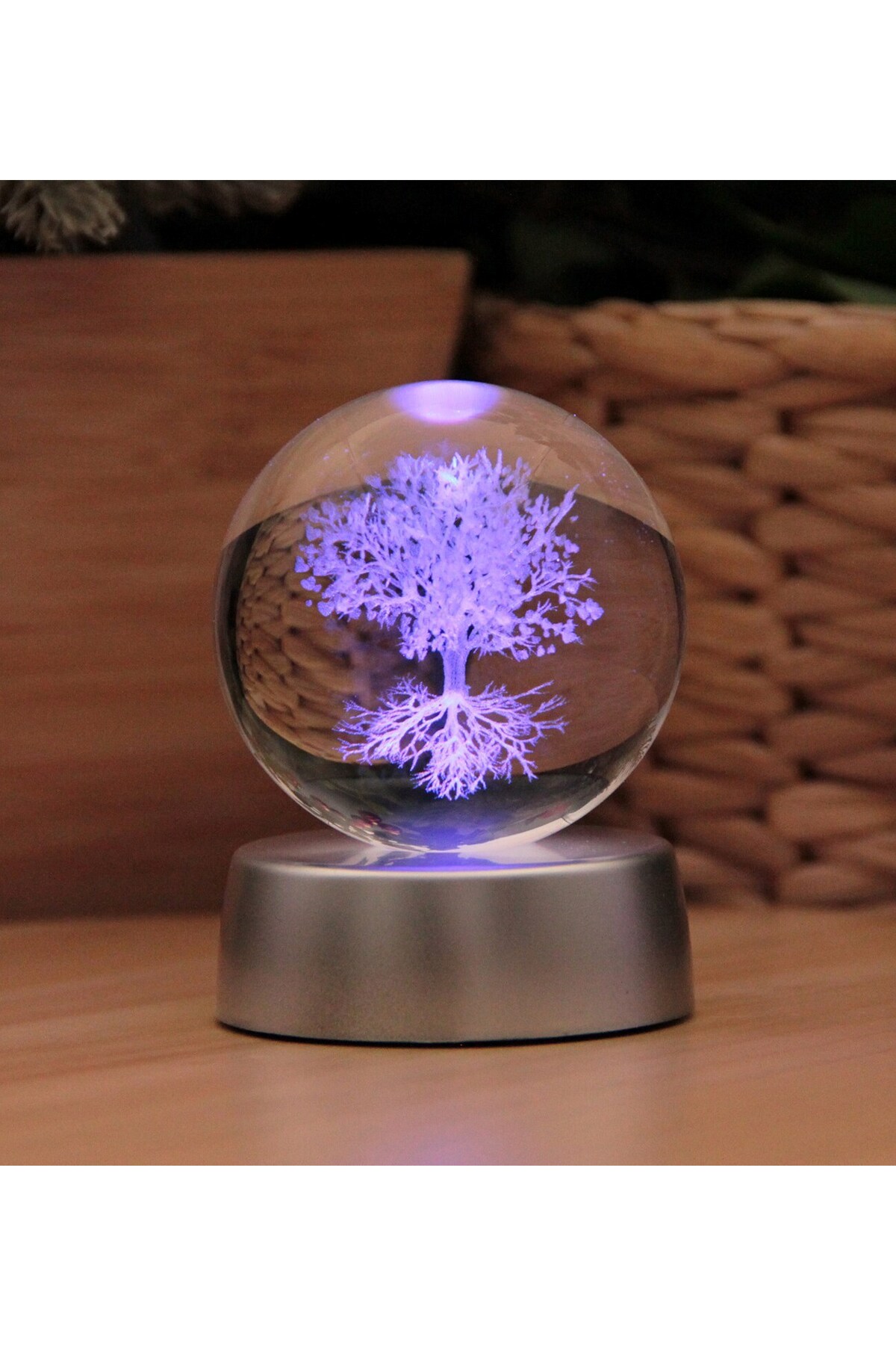 گوی برفی TREE OF LIFE کره شیشه ای کریستالی سه بعدی با نورهای رنگارنگ از ترکیه HEDİYEBİZİZ