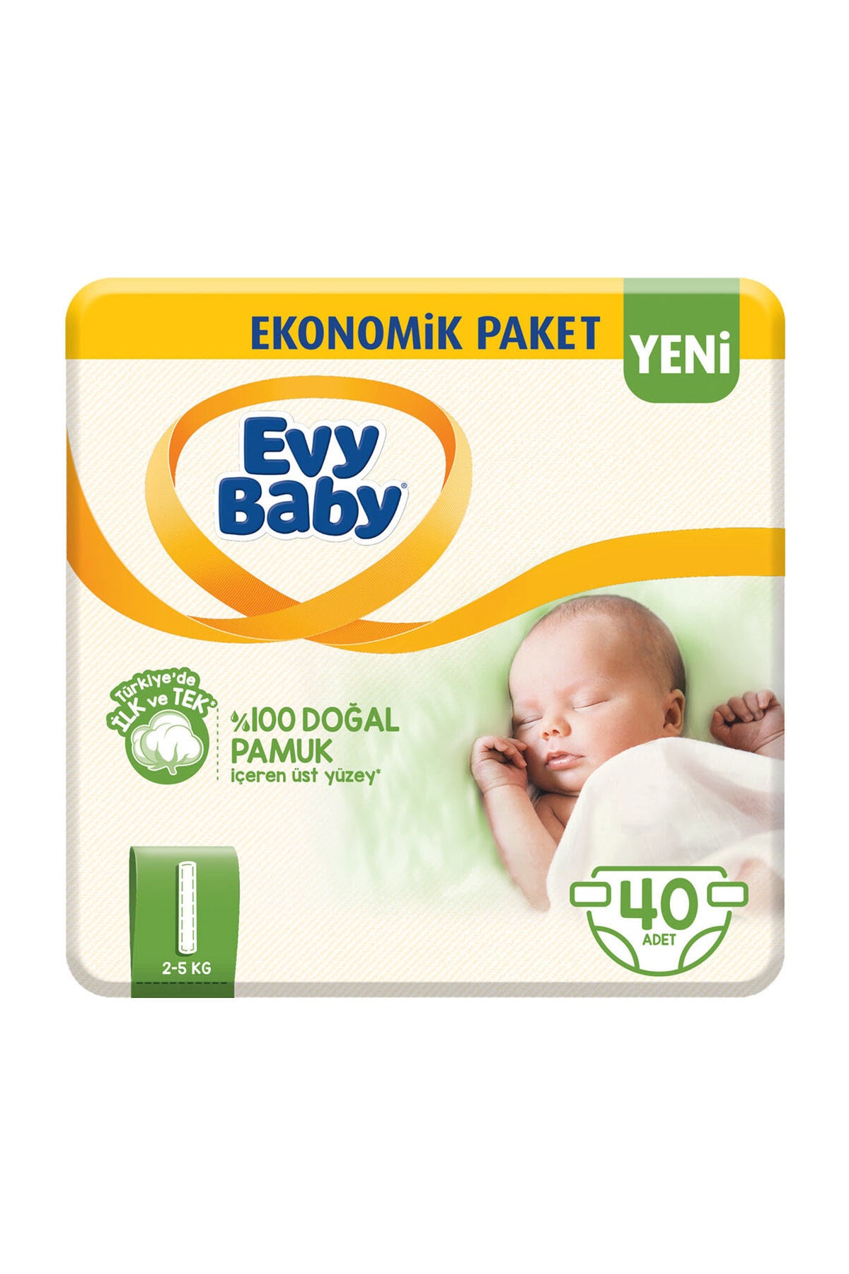 پوشک بچه سایز 1 نوزاد 40 عددی بسته جدید اورجینال Evy Baby