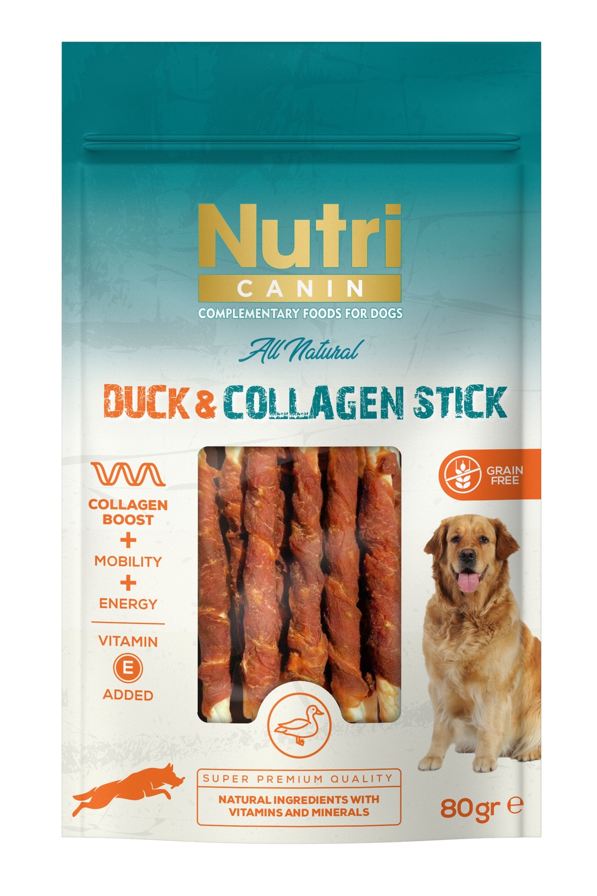 تشویقی سگ چوب کلاژنی پیچیده‌شده با گوشت اردک، بدون غلات، ۸۰ گرم نوتری کنین Nutri Canin