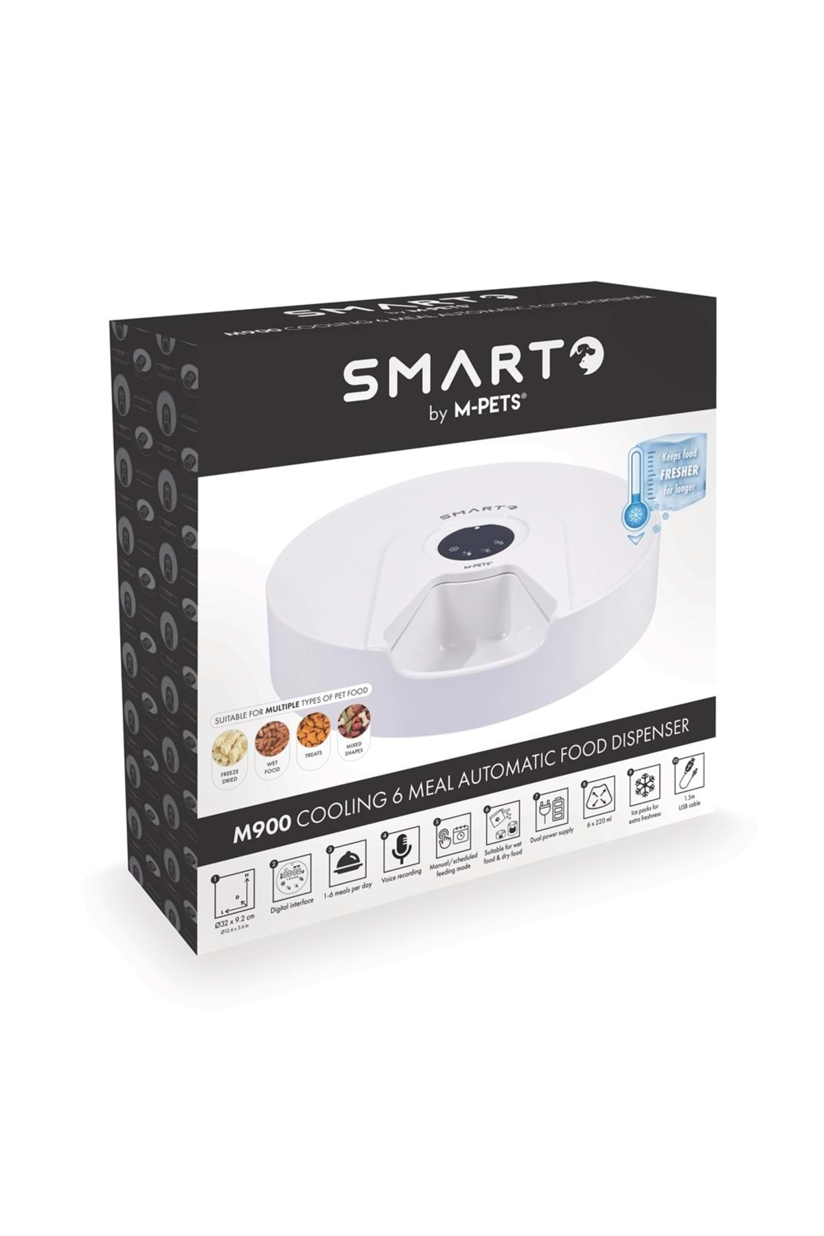 ظرف غذادهی خودکار خنک‌کننده ۶ بخشی SMARTO M900 ام‌پتس M-PETS