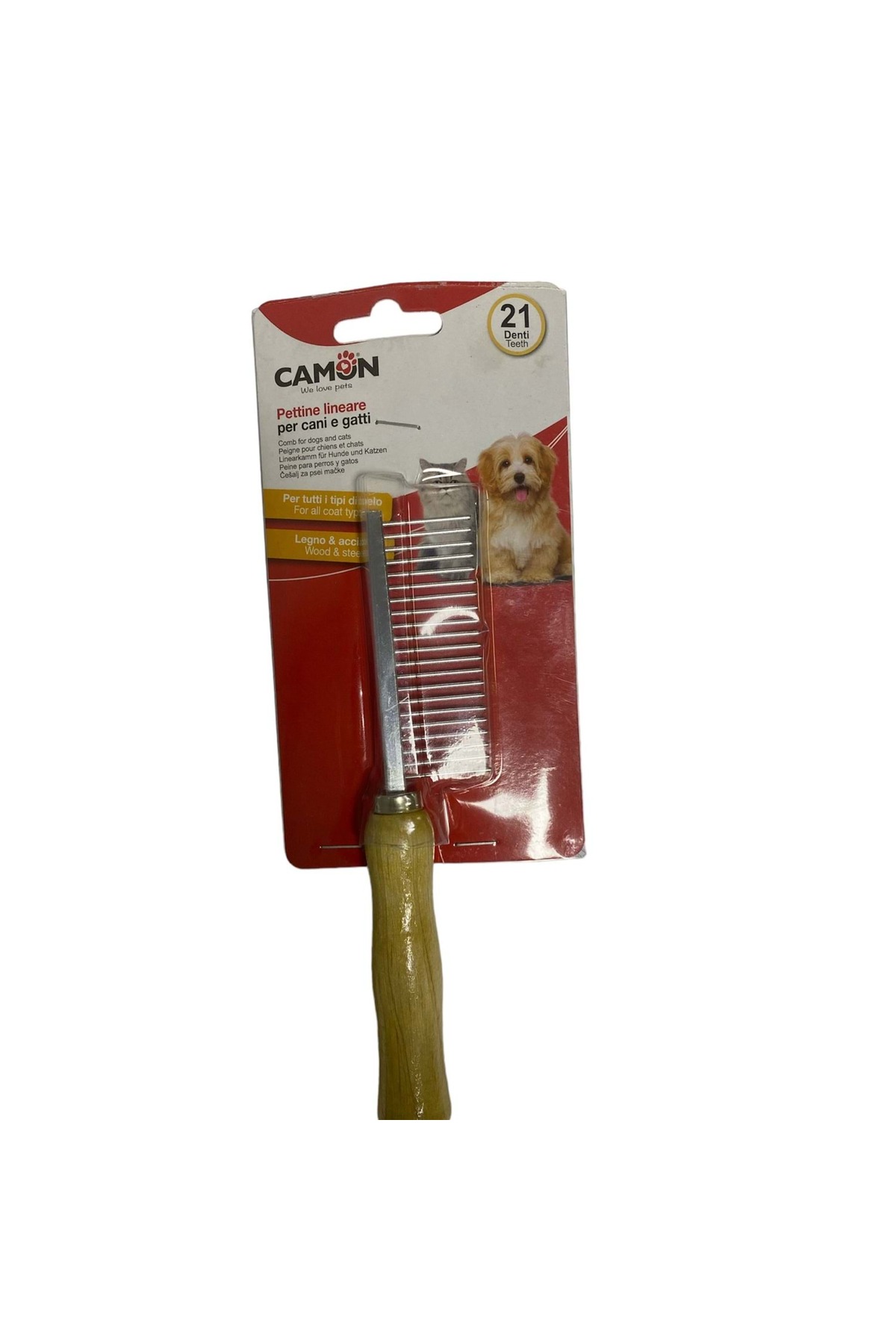 شانه گره‌بازکن سگ کامون Camon مدل B902، ۲۱ دندانه، ۱۷ سانتی‌متر