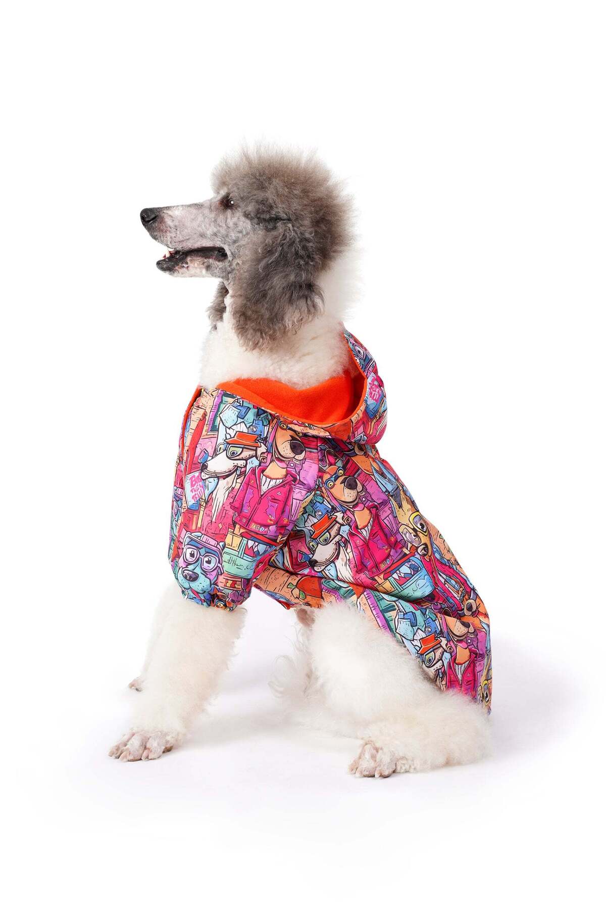 بارانی سگ نژاد بزرگ فورامور fouramour، مدل LBURDC26020، طرح Colorful Dog City نارنجی