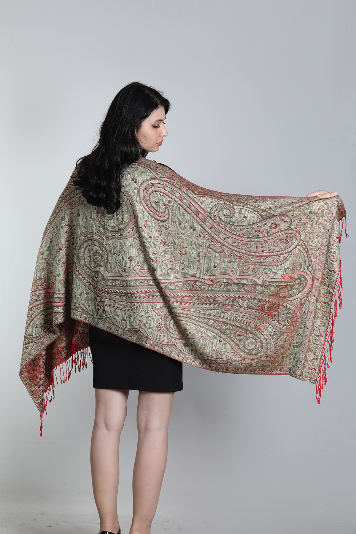 شال ابریشمی دوطرفه زنانه میستیک Mystic، خاکی چندرنگ، مدل MS-403