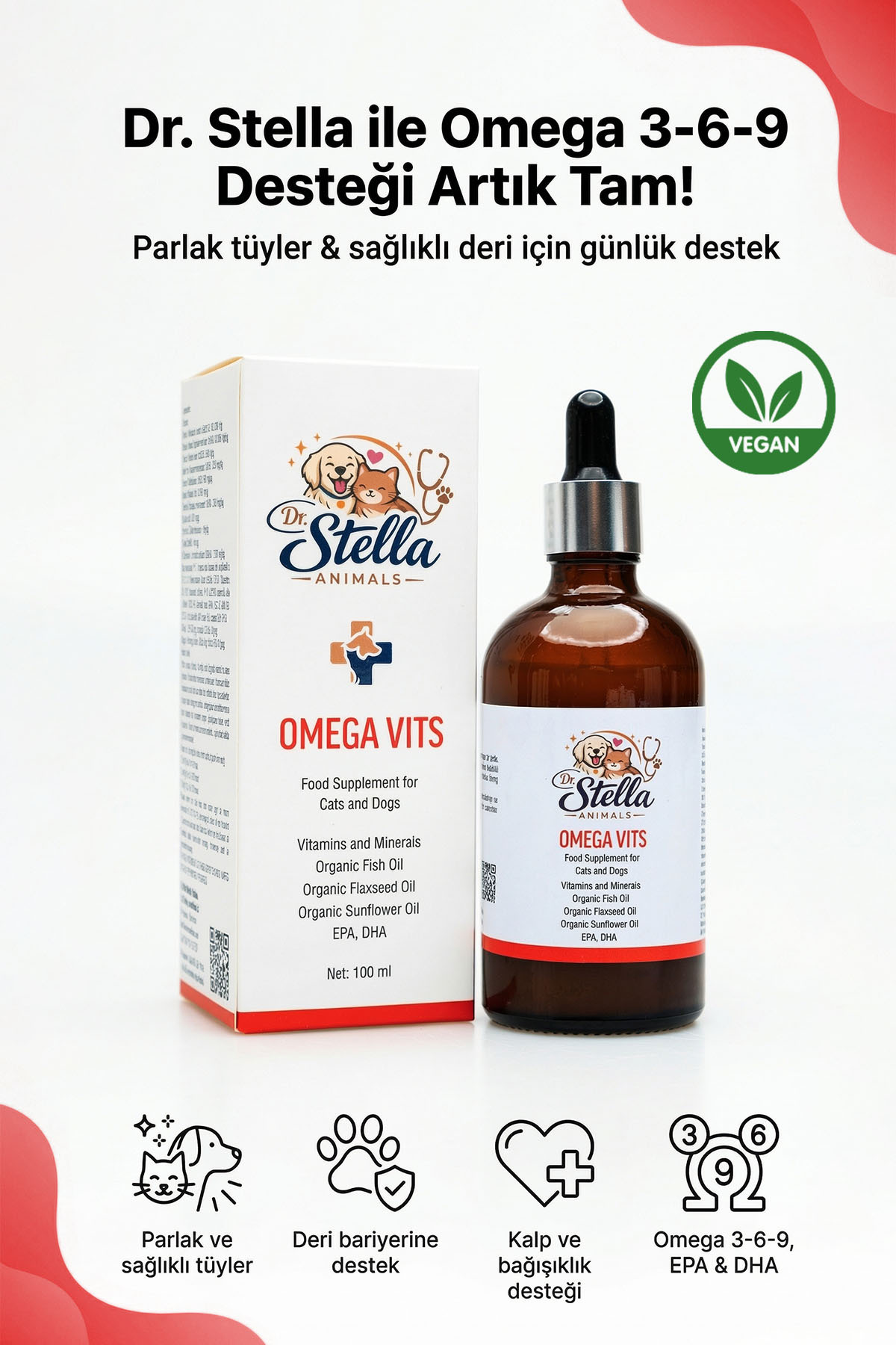 قطره مکمل گربه و سگ Omegavit دکتر استلا انیمالز Dr. Stella Animals، ۵۰ میلی‌لیتر