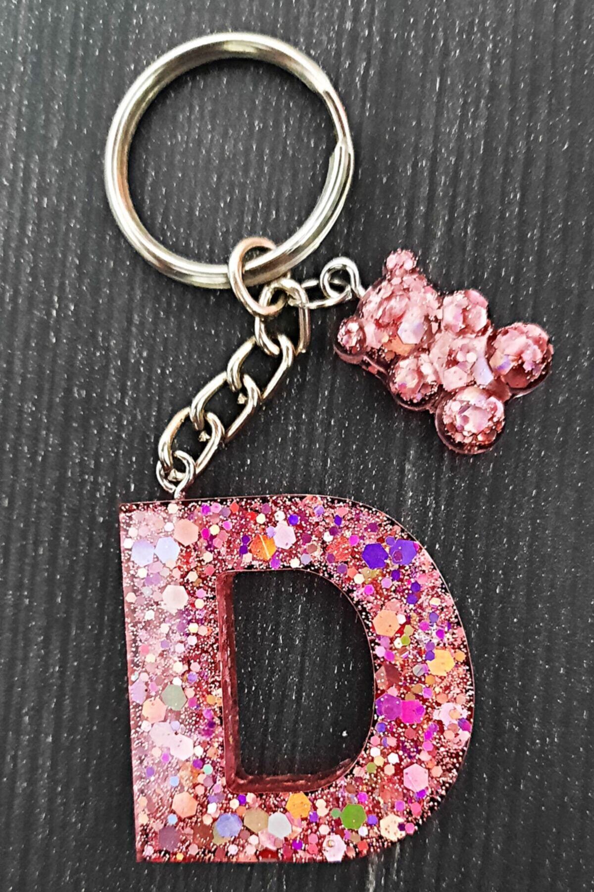 جلیقه کلید جاکلیدی اپوکسی گلیتر DUSTY ROSE GLITTER D LETTER با حروف DHARF TINY BEAR nursstore