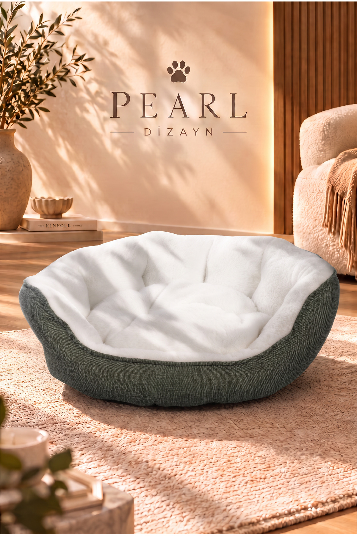 تخت بیضی پولیشی گربه و سگ پوگالو PUGALO مدل Pearl با کناره‌های بلند سبز