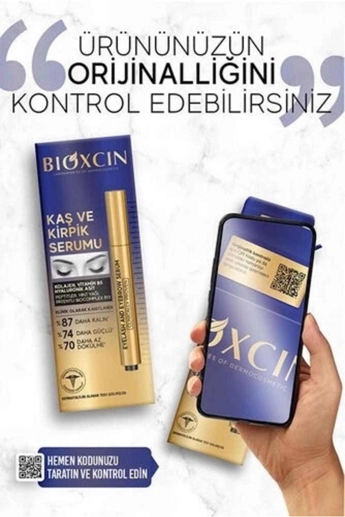 سرم ابرو و مژه با کلاژن و هیالورونیک اسید و روغن هسته انگور و پپتیدهای کراتین بیوکسکین Bioxcin