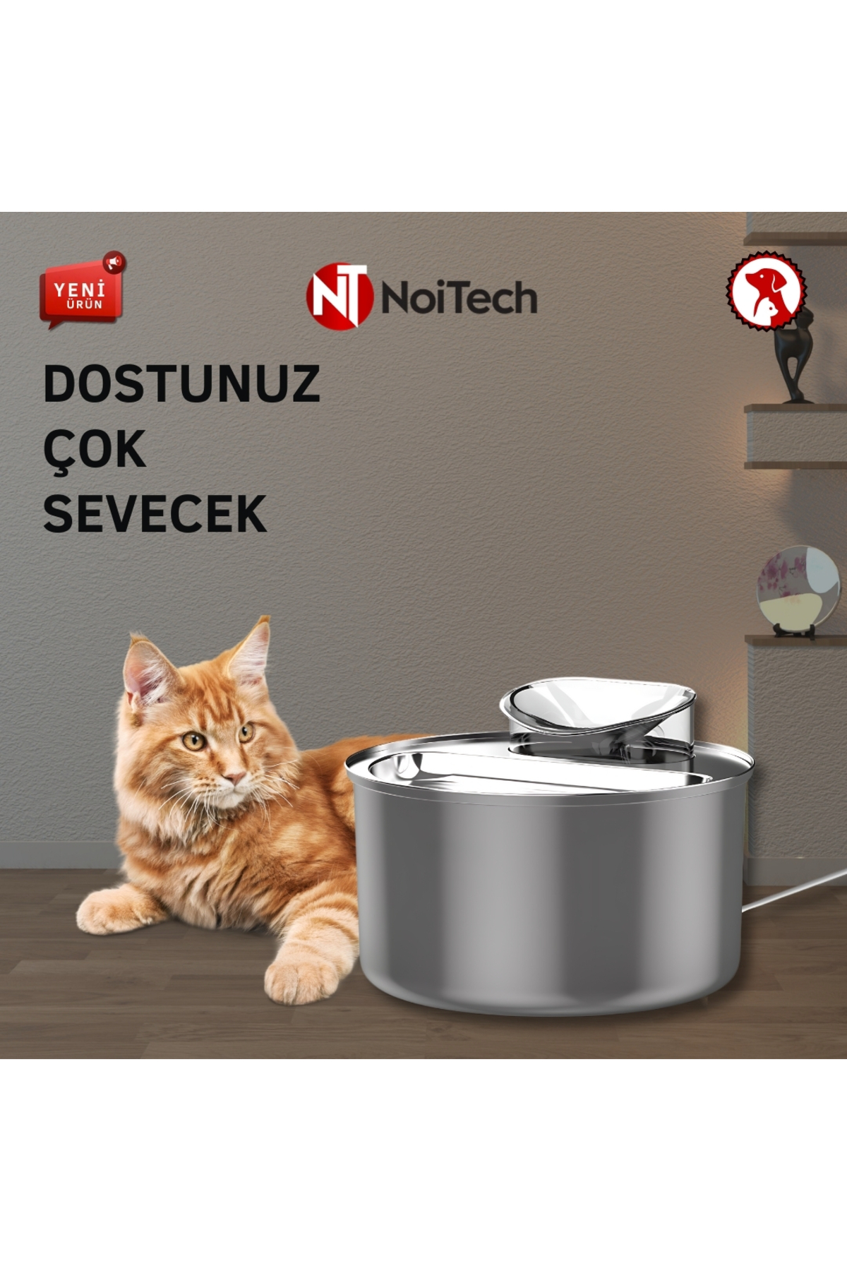 آبخوری فواره‌ای هوشمند ۴ لیتری سگ و گربه نویتک Noitech، مدل Smart2، استیل ضدزنگ و کم‌صدا