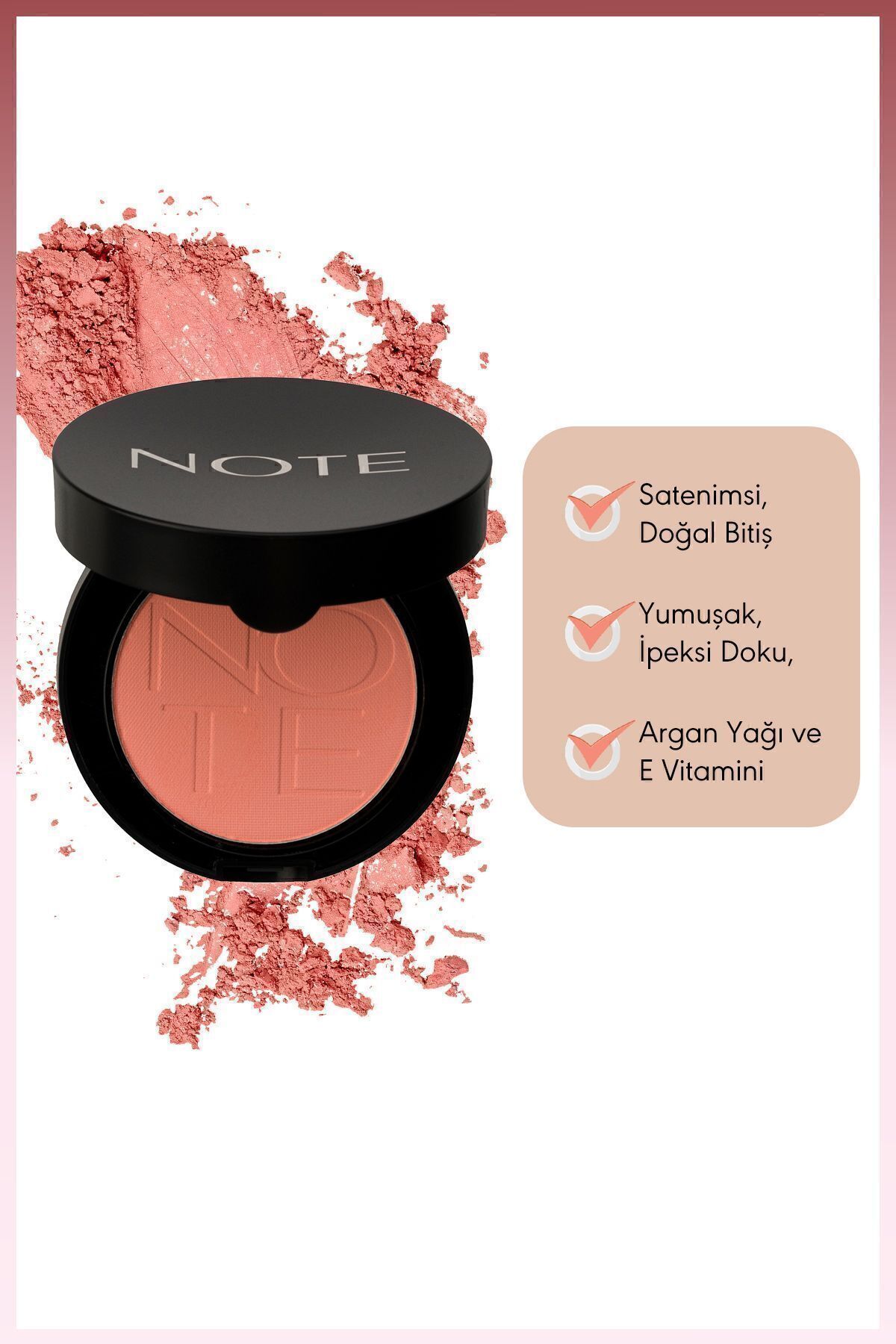 رژگونه پودری لومیوس سیلک رنگ صورتی Beach نوت کازمتیکس Note Cosmetics