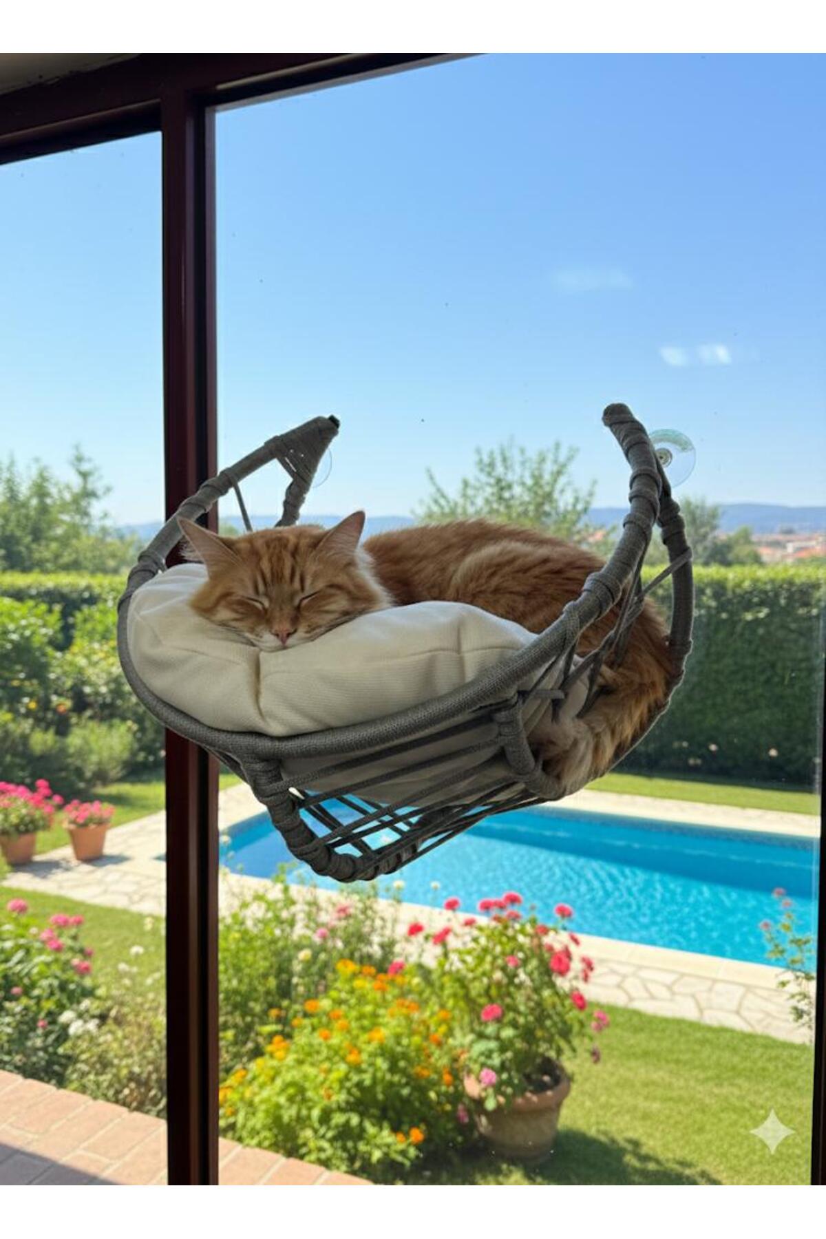 تخت آویزی پنجره‌ای گربه پتس‌اند‌کمپانی PetsandCompany، تشک‌دار طوسی، مدل ymrtc00010