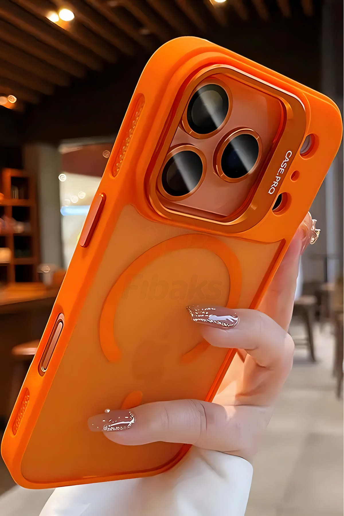 کاور و قاب هدیه لنز دوربین IPHONE 17 PRO MAX CASE با مات MAGSAFE WONK پایه دار دکمه فلزی فیبکس Fibaks