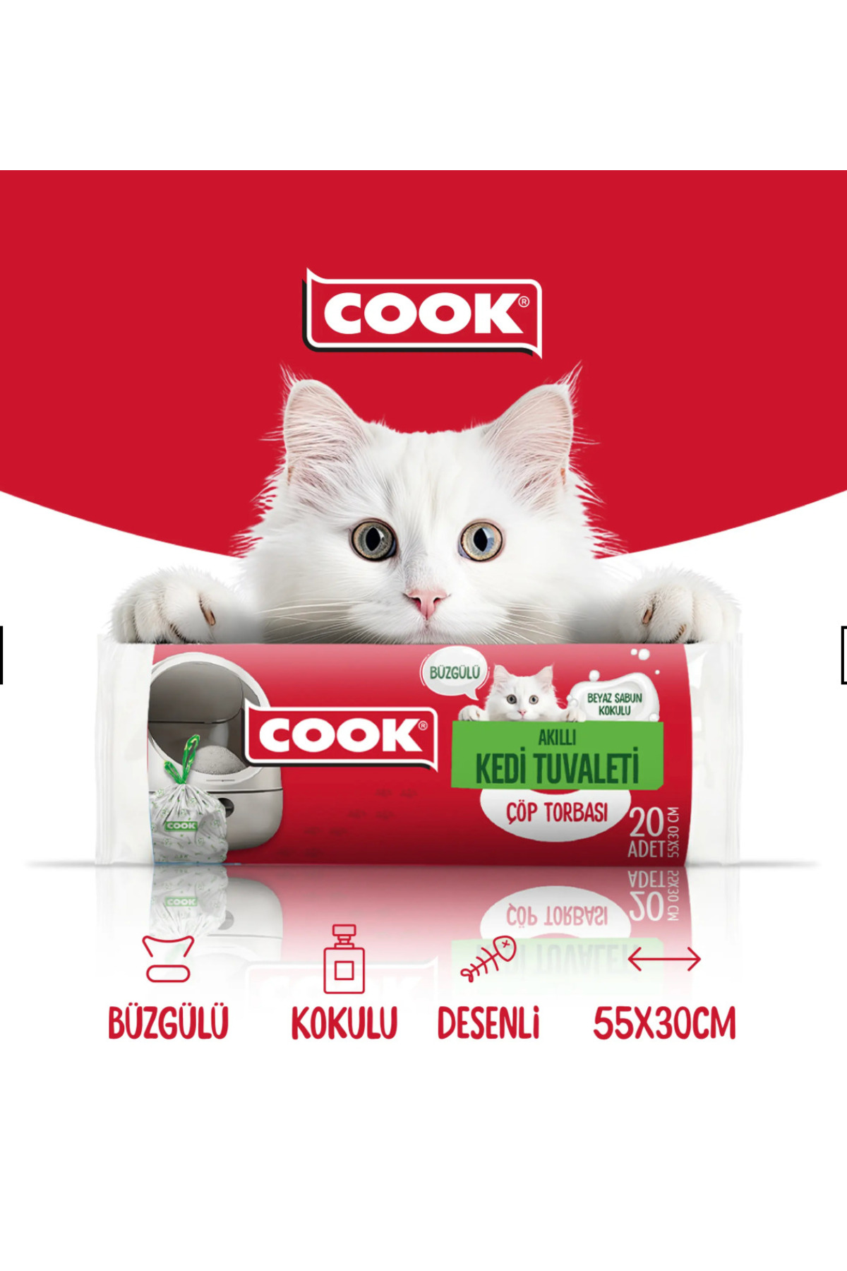 کیسه جمع‌آوری فضولات گربه کوک COOK، بنددار با رایحه صابون، ۲۰ عددی