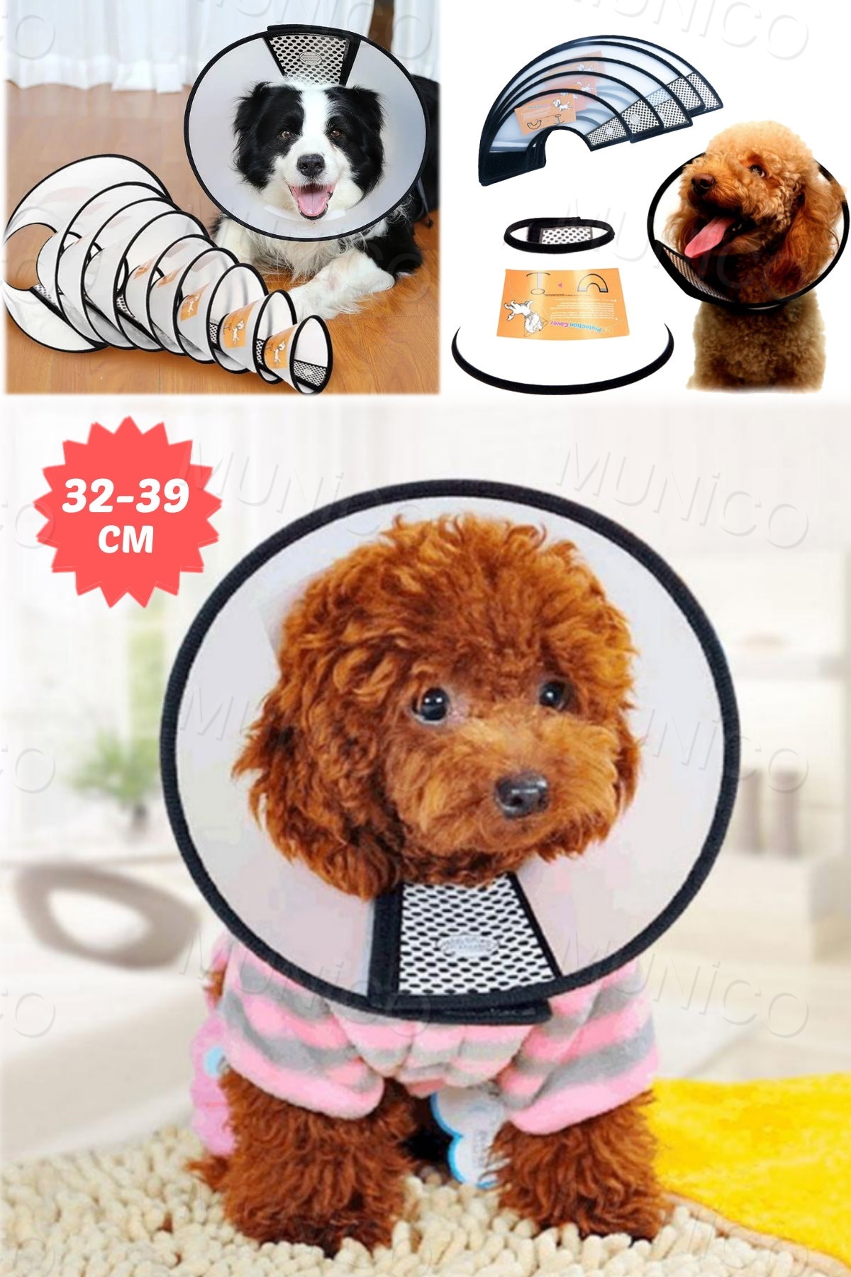 یقه محافظ گردن سگ و گربه مونیکو Munico مدل TAH117G، سایز ۳۲ تا ۳۹ سانتی‌متر