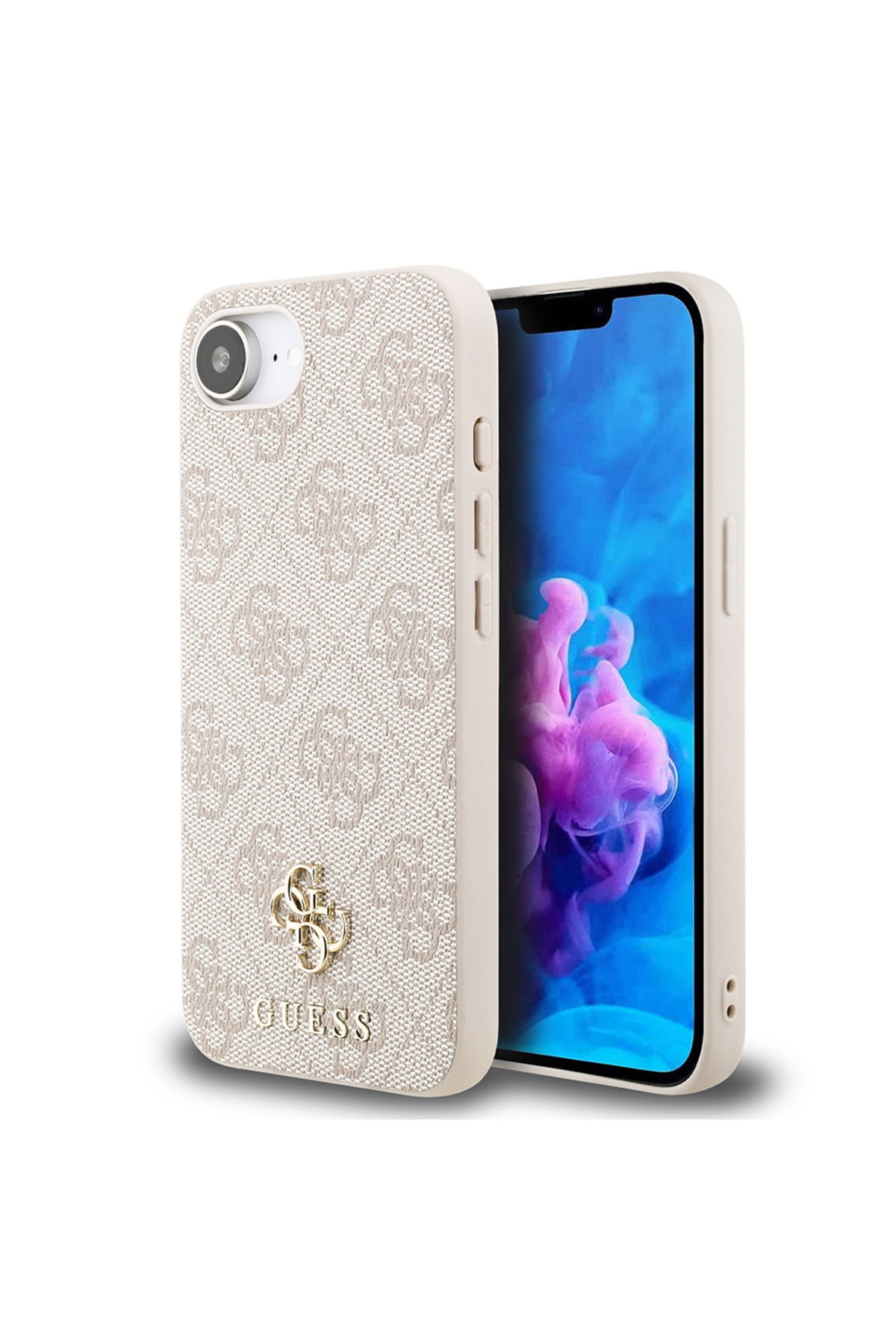 کاور و قاب سازگار با IPHONE 16E کلاسیک کوچک 4G دارای مجوز اصلی ویژگی شارژ M SAFE صورتی اورجینال Guess