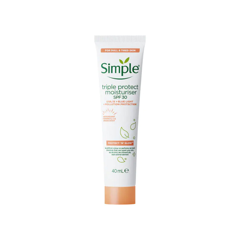 کرم مرطوب کننده و ضد آفتاب سیمپل با محافظت سه گانه SPF30 حجم 40 میل