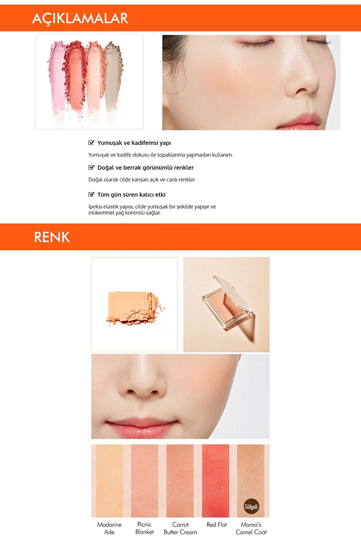 رژگونه پنبه ای  با بافت نرم و قابلیت استفاده آسان رنگ Mandarine Ade میشا Missha