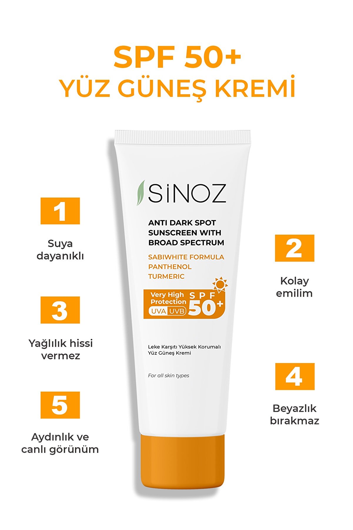 کرم ضد آفتاب صورت با SPFSPF +50 و حجم 50 میل سینوز Sinoz