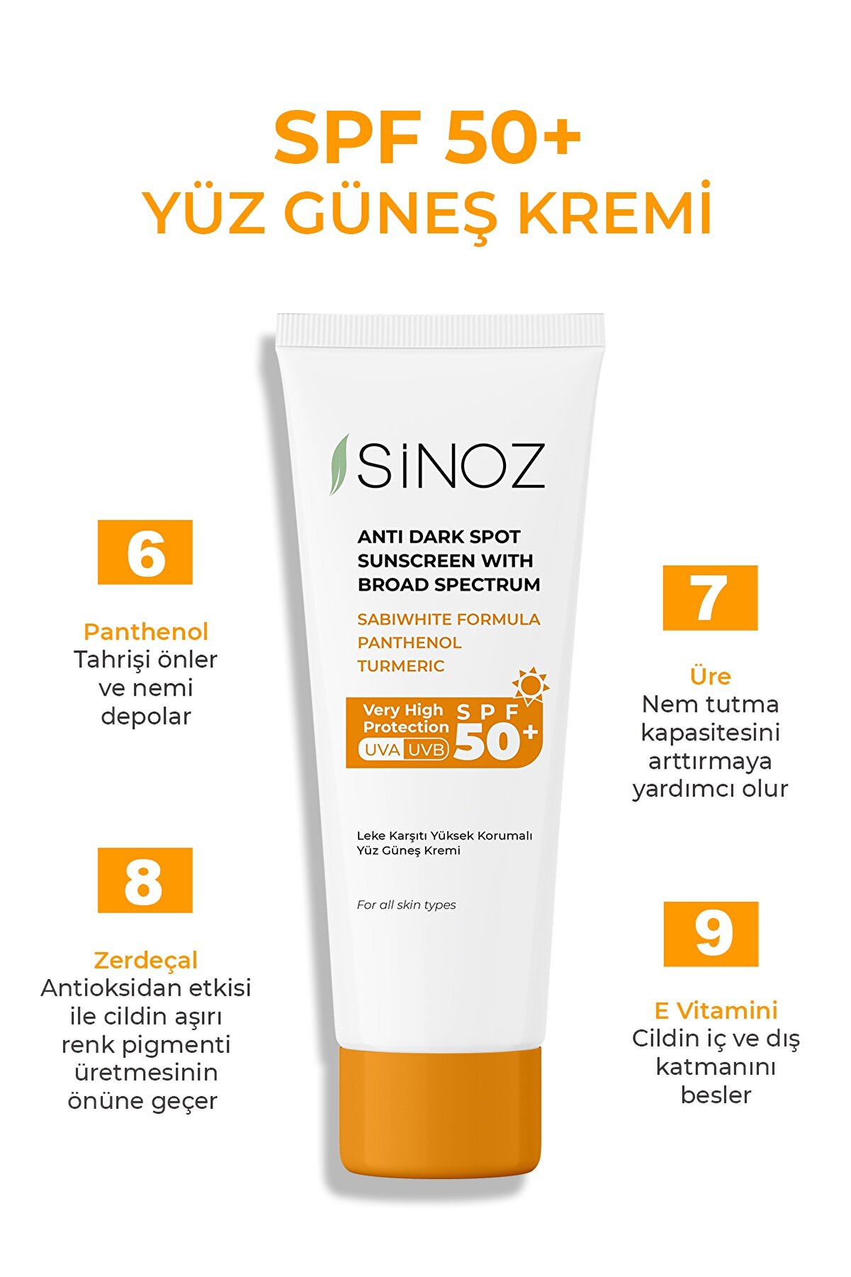 کرم ضد آفتاب صورت با SPFSPF +50 و حجم 50 میل سینوز Sinoz