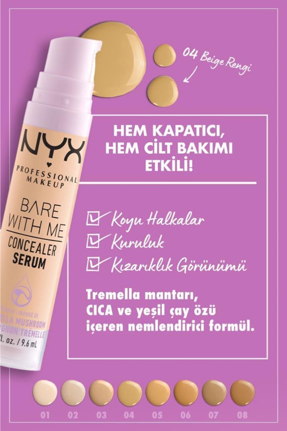سرم کانسیلر BARE WITH ME CONCEALER SERUM رنگ 04-beige حجم 9.6 میل نیکس NYX