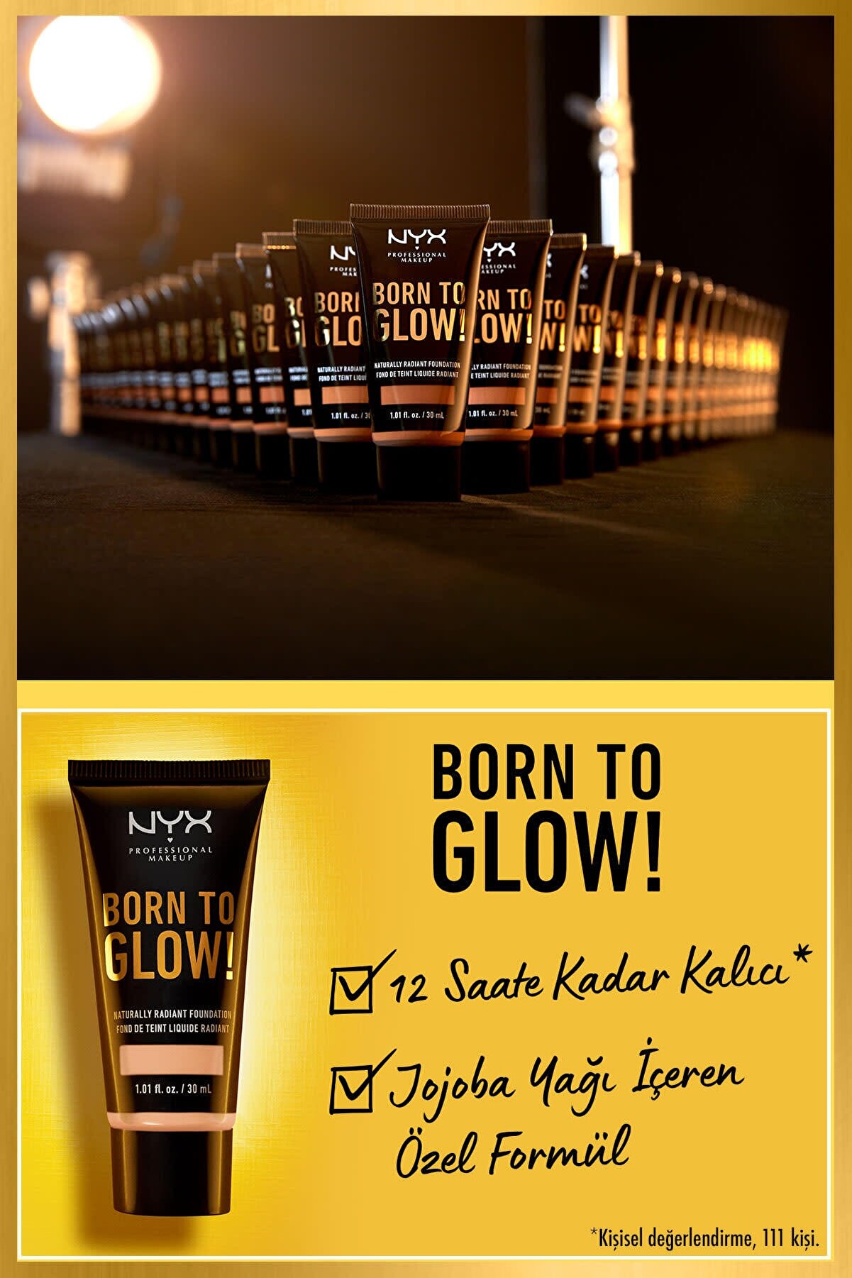 کرم پودر Born To Glow! Naturally Radiant Foundation رنگ 15-fair حجم 30 میل نیکس NYX