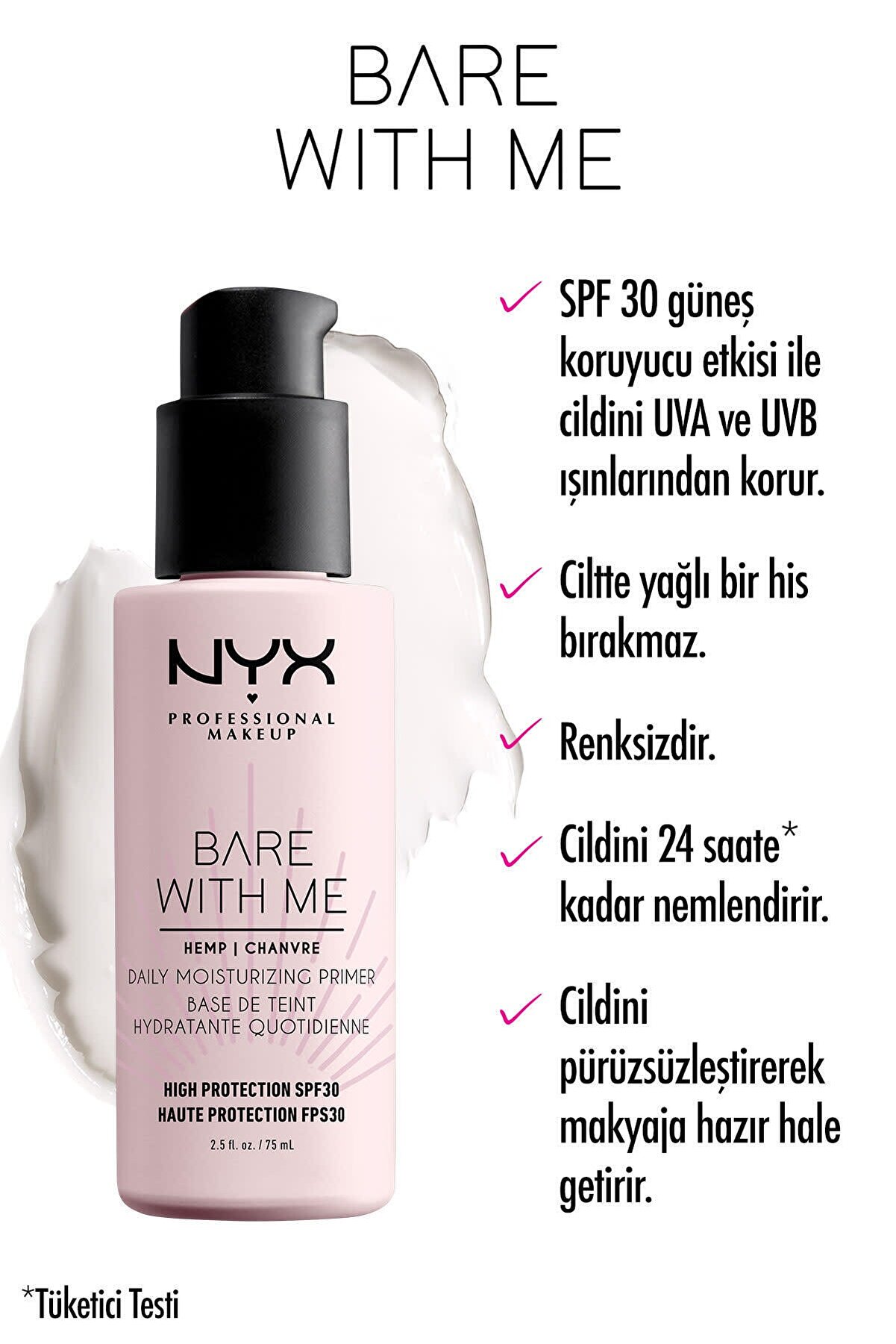 پرایمر روغن شاهدانه ضدآفتاب دار  Bare With Me Cannabis Seed Oil Spf30 حجم 75 میل نیکس NYX
