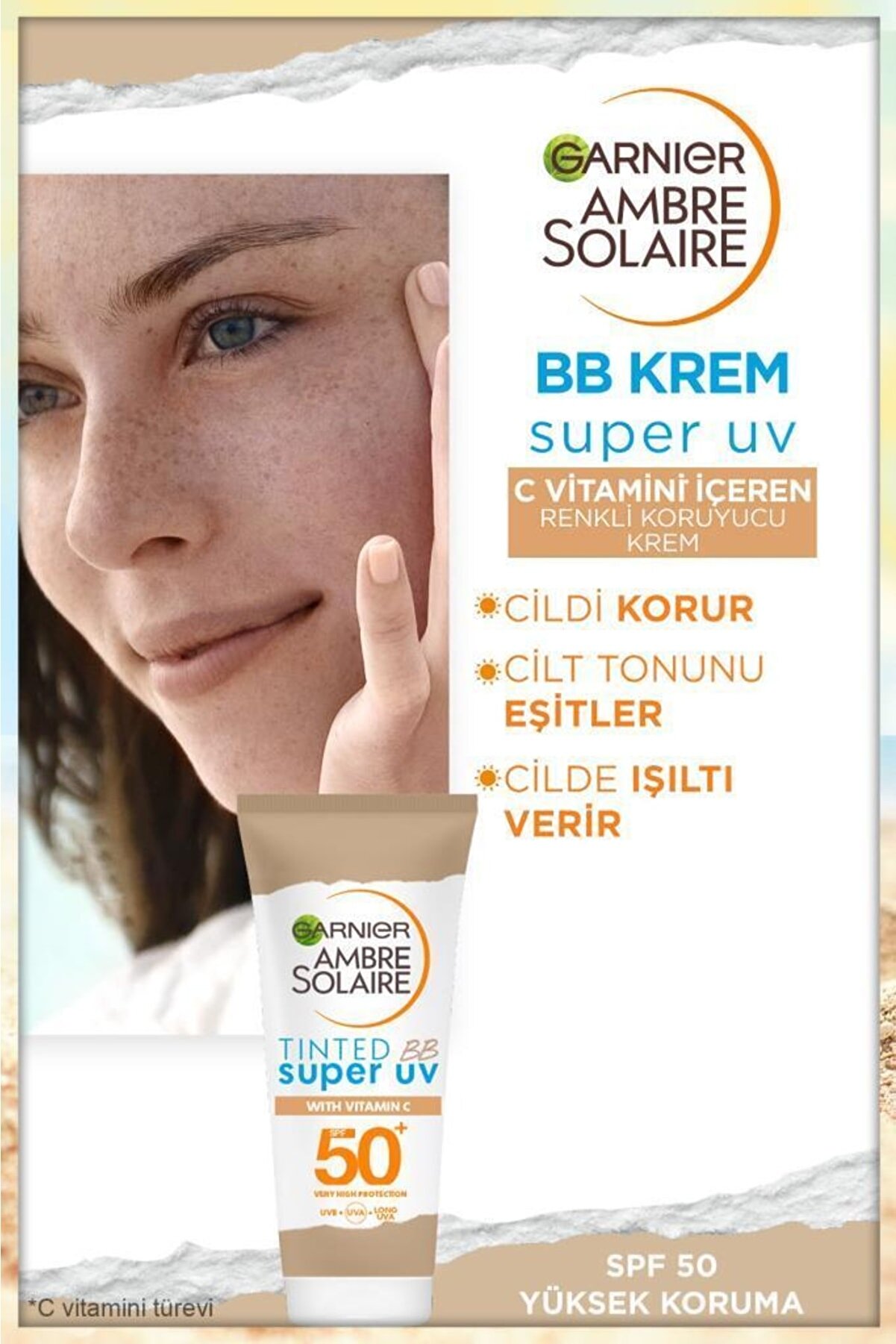 کرم بی بی BB محافظ رنگی ویتامینC رنگ تناژ متوسط Spf50 گارنیر Garnier