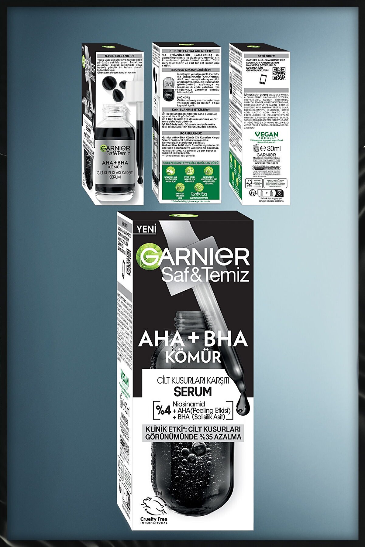 سرم سیاه لایه بردار نیاسینامید AHA BHA ضد عیوب پوست 30میل گارنیر Garnier