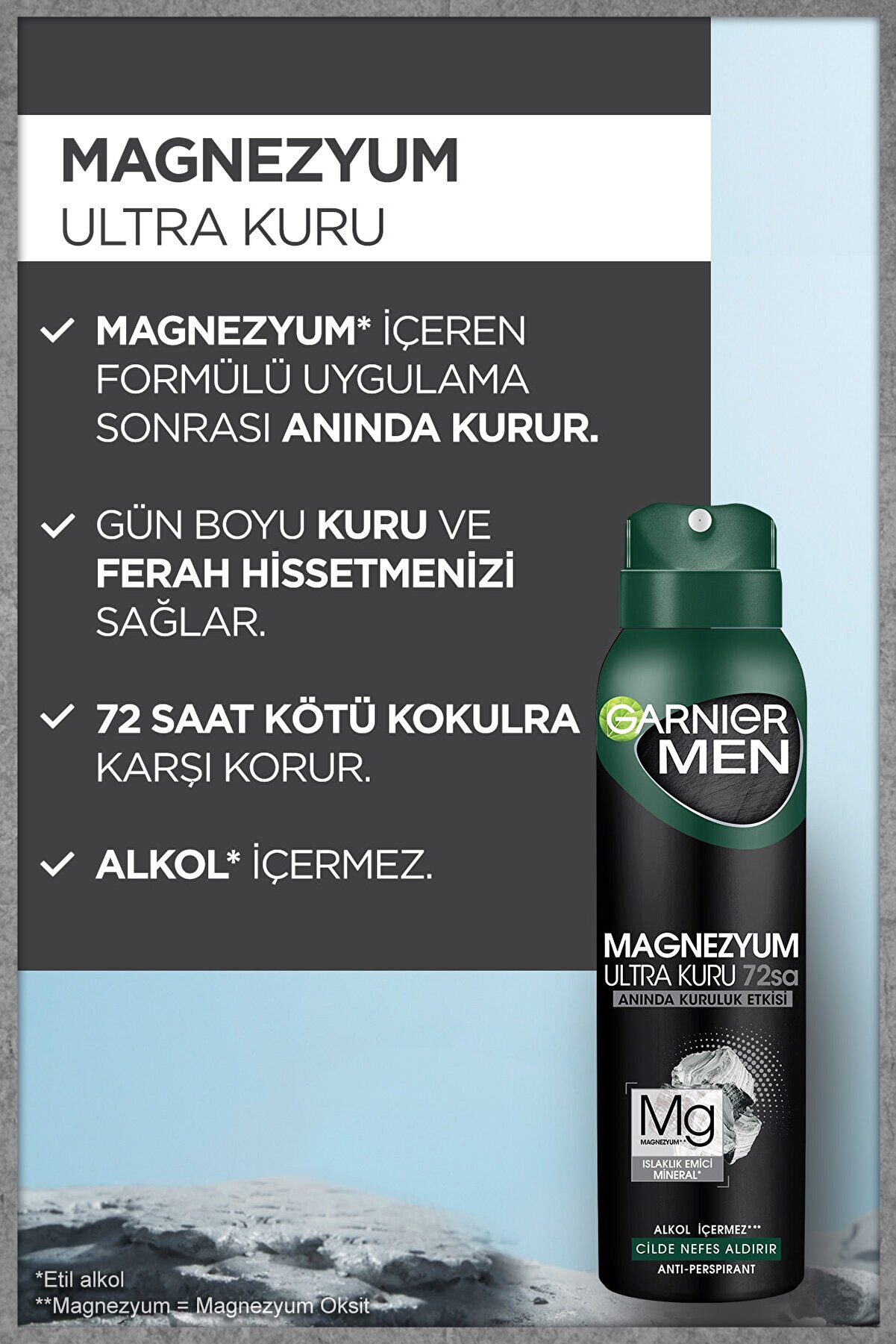 دئودورانت اسپری منیزیم فوق العاده خشک مردانه 150میل گارنیر Garnier