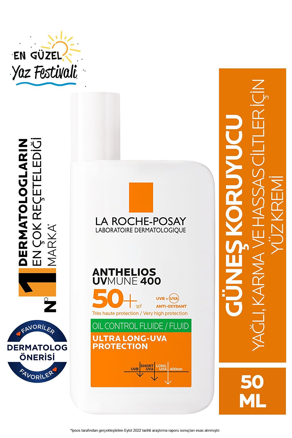 ضد آفتاب و کنترل چربی آنتلیوس یوومیون 400 فلوئید SPF50+ با حجم 50 میلی‌لیتر لاروش پوزای La Roche Posay