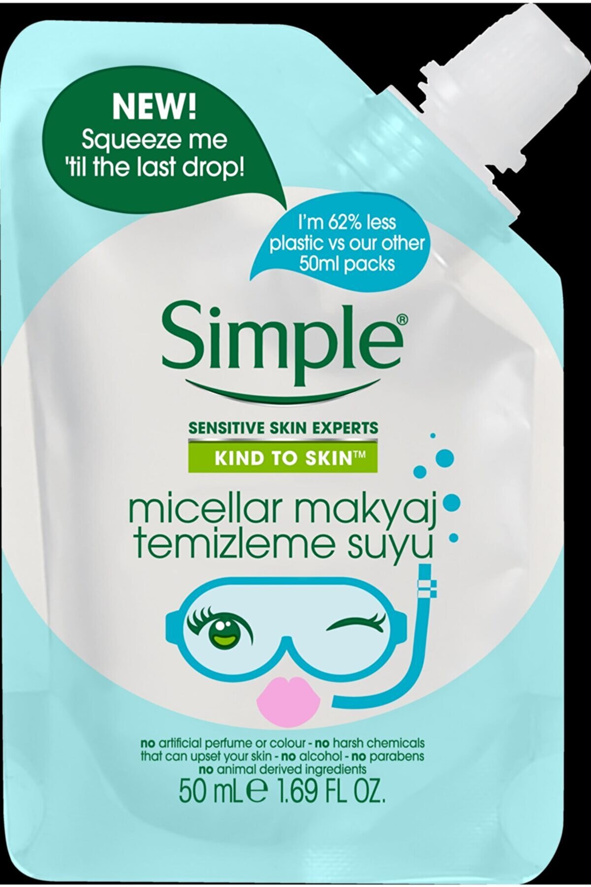 پاک کننده آرایش میسلار مینی پوست Kind To Skin حجم 50 میلی لیتر سیمپل Simple