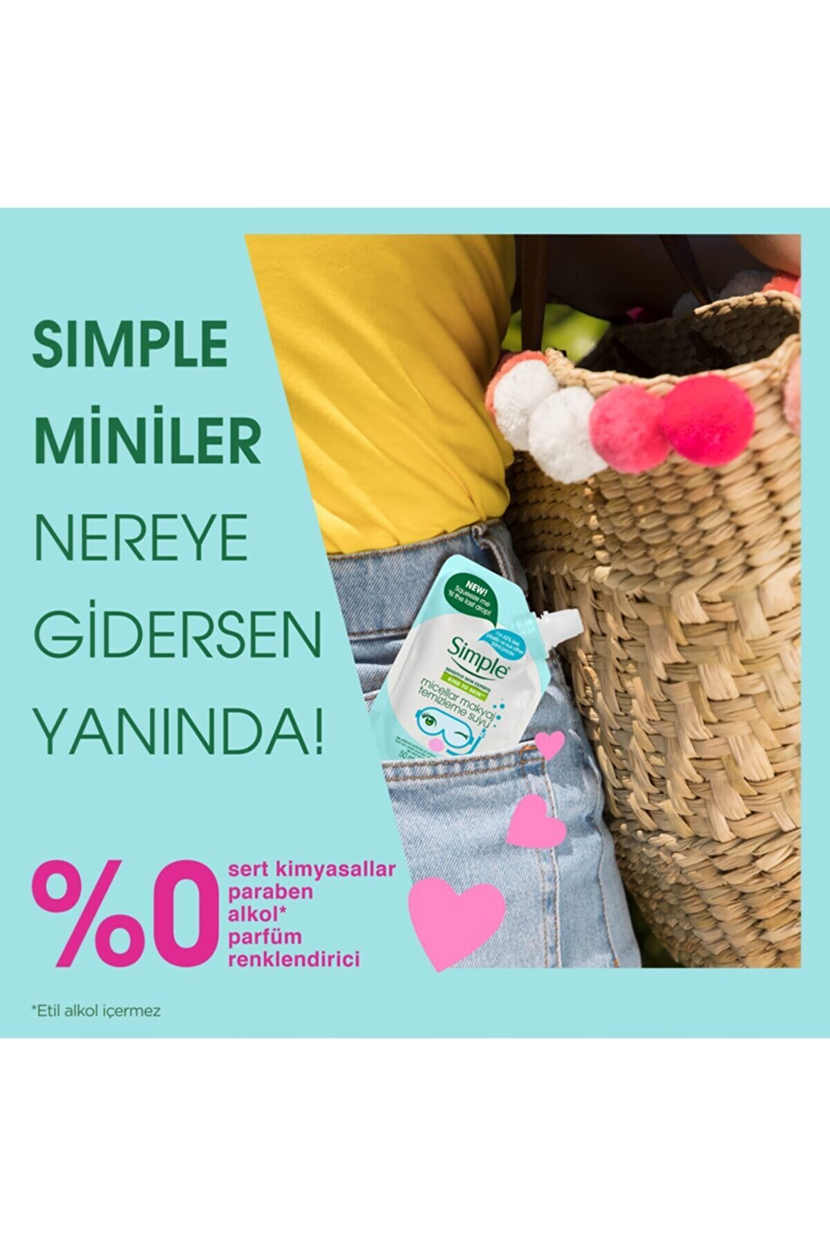 پاک کننده آرایش میسلار مینی پوست Kind To Skin حجم 50 میلی لیتر سیمپل Simple