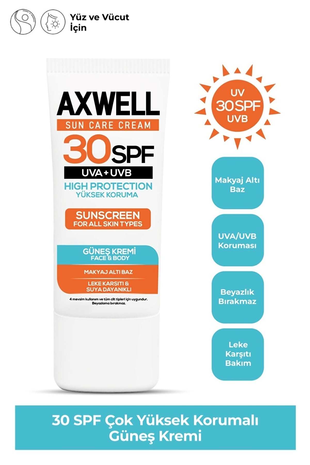 کرم ضد آفتاب با محافظت بالا Spf 50 حجم 30 میلی لیتر اکس‌ول AXWELL