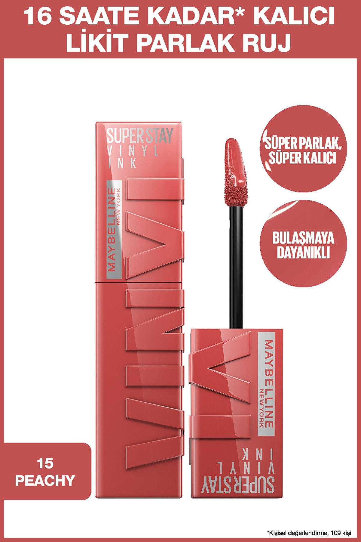 رژ لب براق مایع جوهر وینیل Super Stay 15 Peachy میبلین Maybelline